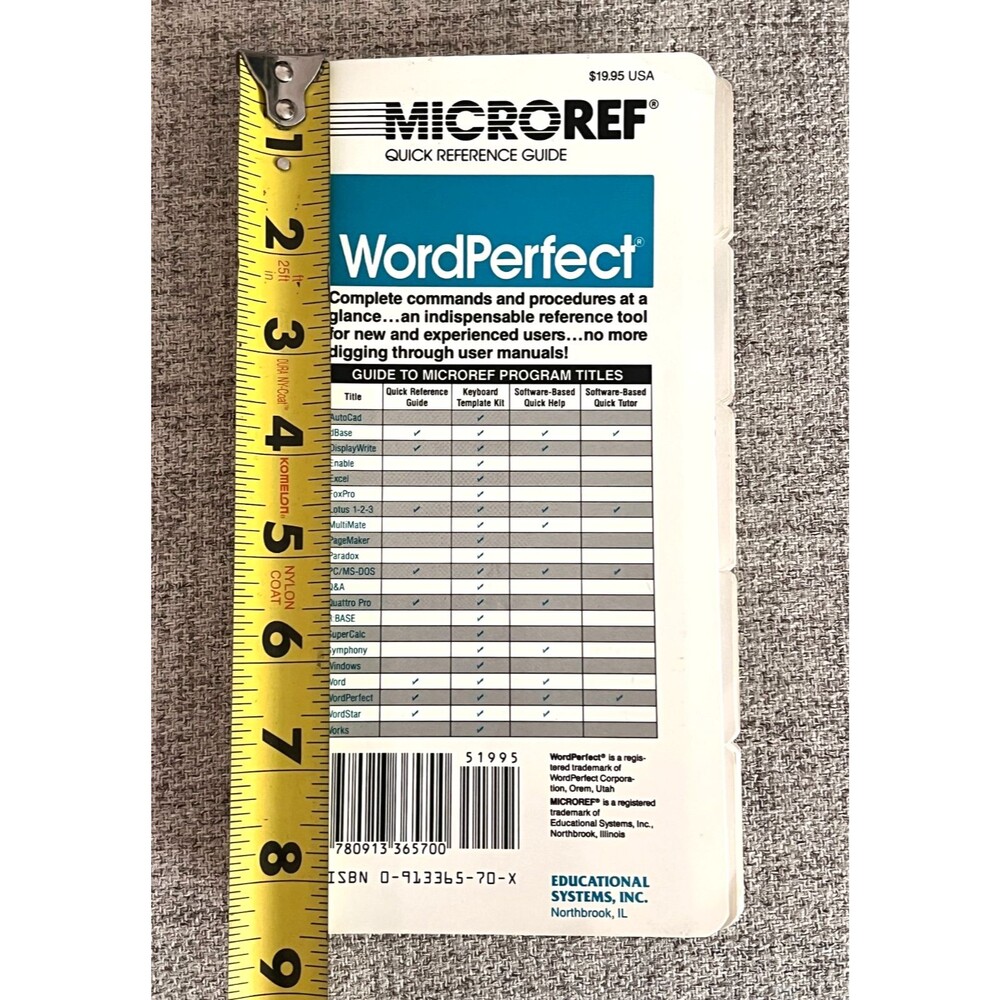 Vtg WordPerfect 5.1 MicroRef Quick Reference Command Guide Shortcut Codes IBM PC - Picture 9 of 10
